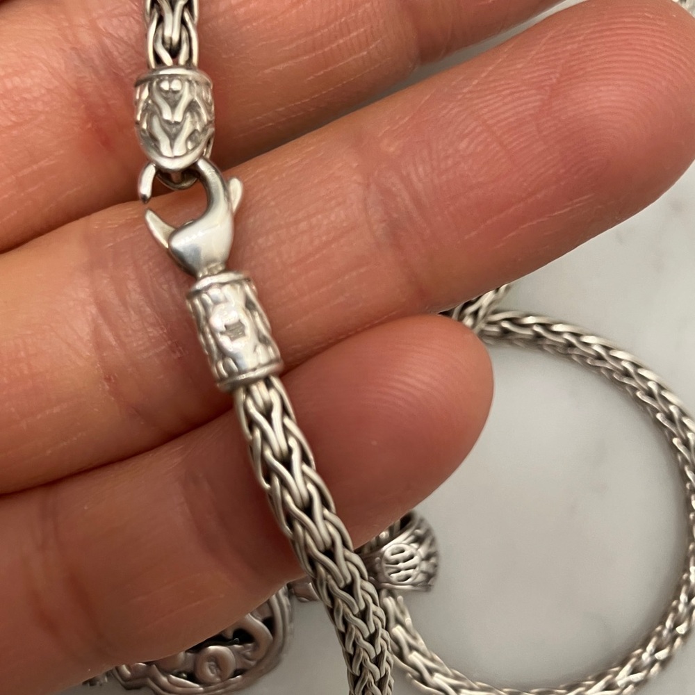 John Hardy Onyx Diamond Batu Mata Pendant with Iconic Wheat Chain Necklace RARE - Picture 7 of 8
